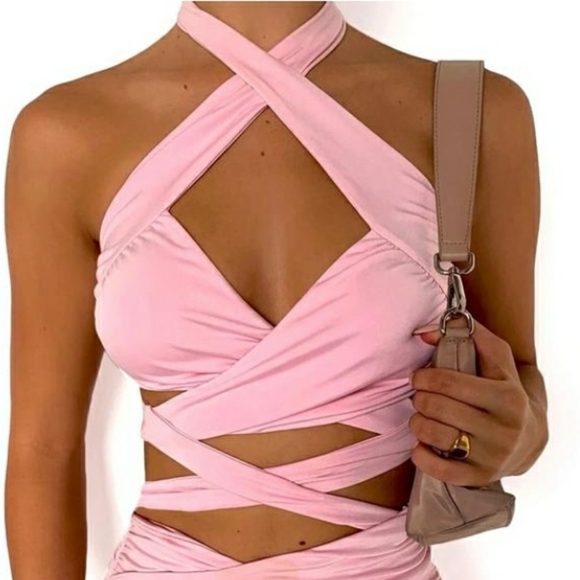 🐅 Tiger Mist: Pink Bodycon Georgette Mini Dress, Size XS, NWT - Picture 4 of 5